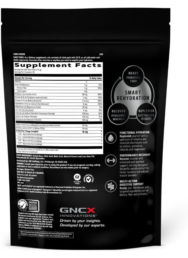 GNC AMP - Amplified Hydration Enhanced Electrolyte And Healthy Digestion Complex Lemon Lime 20 Count - Image 1