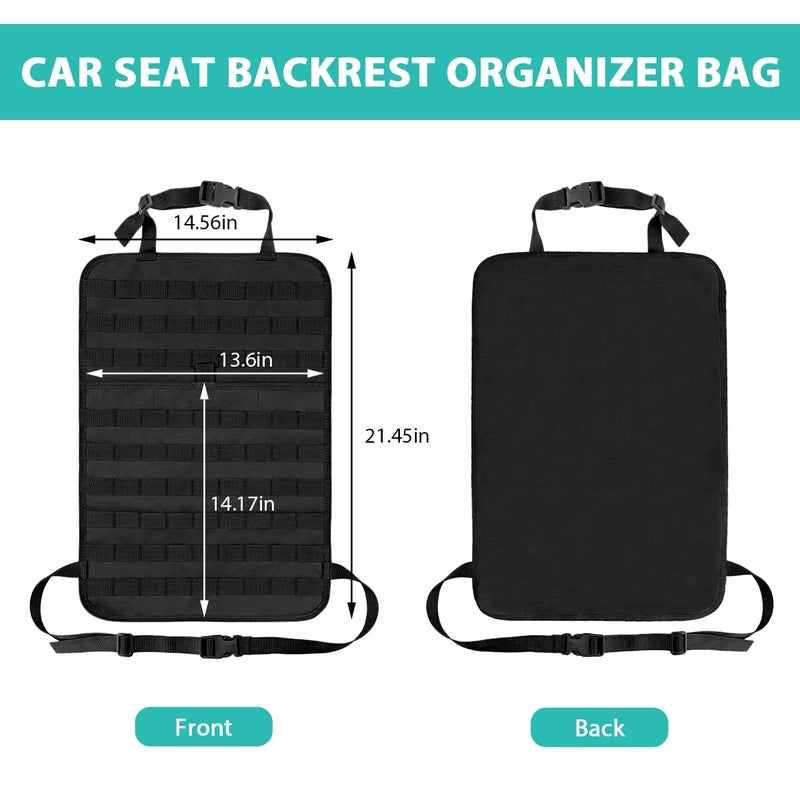 MUQIDA Car Seat Back Organizer, Tactical MOLLE Sag Proof Vehicle Panel Backseat Cover Protector, Universal Molle Nylon Storage Bag Seat Back Hanger Pad for Car Truck SUV Pickup (Black) - Image 2