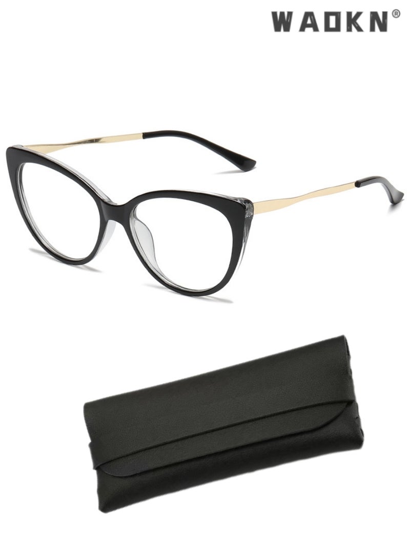 WAOKN Women's Blue Light Blocking Glasses Blue Light Filter Computer Reading Gaming TV Phones Glasses Fashion Cat Eye Eyewear with Water Ripple Frame Anti Eyestrain Headache  - Image 1