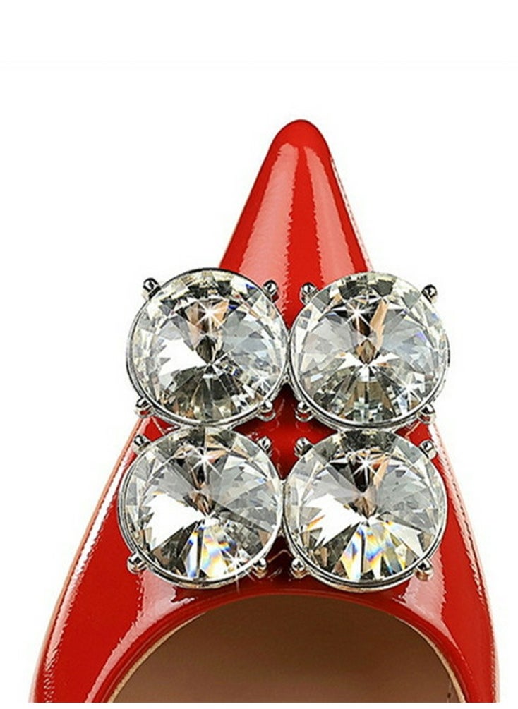 BIGTREE Women's Closed Pointed Toe Stiletto Pump Rhinestone Decoration Mid Heels Red 5.5 CM  - Image 4