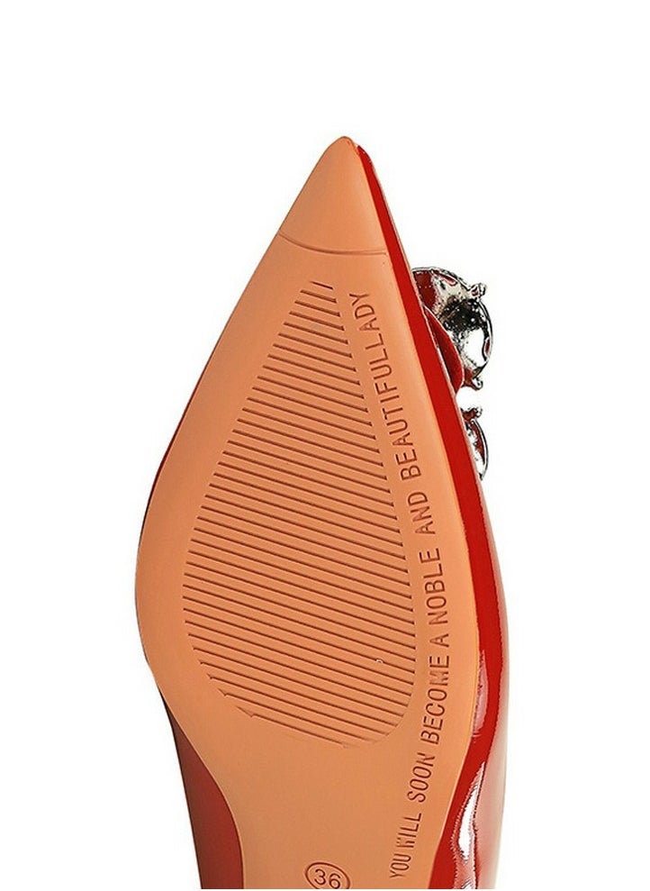 BIGTREE Women's Closed Pointed Toe Stiletto Pump Rhinestone Decoration Mid Heels Red 5.5 CM  - Image 5