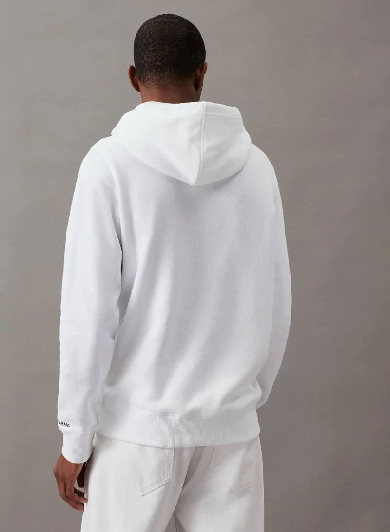 Calvin Klein Jeans Bright White Cotton Blend Fleece Hoodie for Men | Best Price UAE