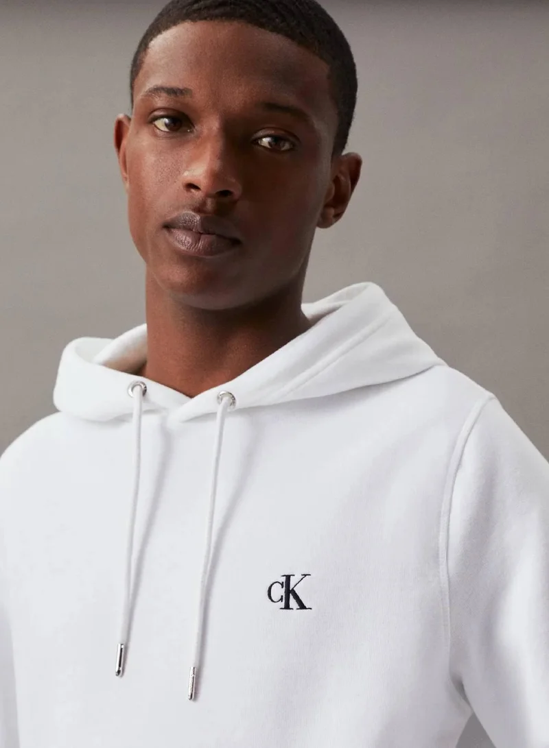Calvin Klein Jeans Bright White Cotton Blend Fleece Hoodie for Men | Best Price UAE