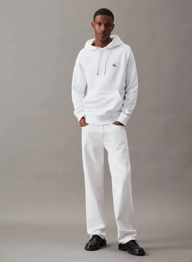 Calvin Klein Jeans Bright White Cotton Blend Fleece Hoodie for Men | Best Price UAE