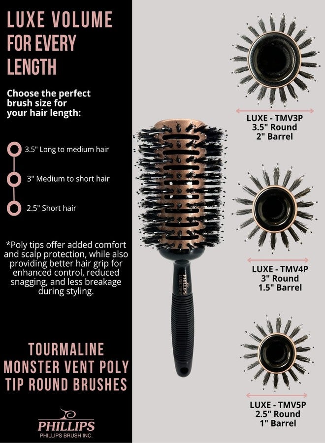 Phillips Brush Luxe Tourmaline Monster Vent 3 Poly-Tip Professional Hair Brush (3.5” Barrel Head) - Vented Blowout Hairbrush with Poly Tipped Nylon & Boar Hair Bristles - Image 5