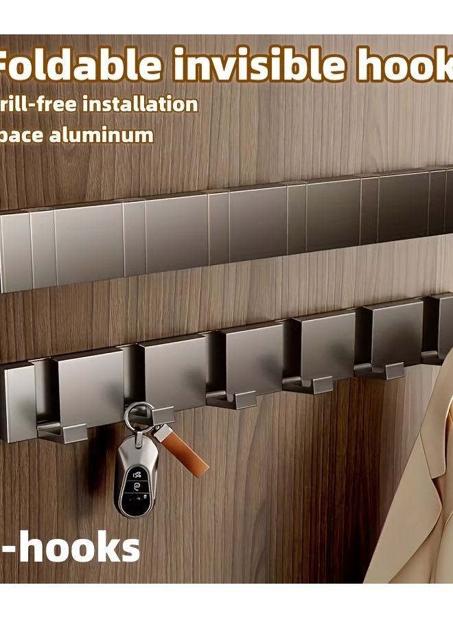 خطافات قابلة للطي مخفية باللون الرمادي - منظِّم تخزين معلق عالي الجودة من سبائك الألومنيوم للباب - Image 3
