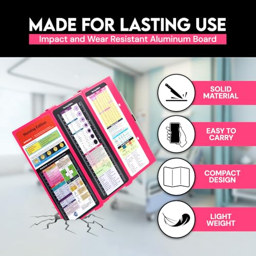 SC Printing World Nursing Clipboard Foldable with Medical Edition Cheat Sheets, 3 Layers Aluminum Foldable Clipboard for Nursing, Notepad for Students, Nursing School Essentials (Pink) - Image 2