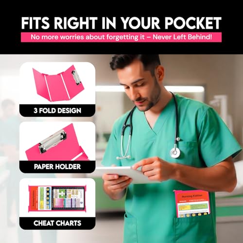 SC Printing World Nursing Clipboard Foldable with Medical Edition Cheat Sheets, 3 Layers Aluminum Foldable Clipboard for Nursing, Notepad for Students, Nursing School Essentials (Pink) - Image 5