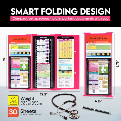 SC Printing World Nursing Clipboard Foldable with Medical Edition Cheat Sheets, 3 Layers Aluminum Foldable Clipboard for Nursing, Notepad for Students, Nursing School Essentials (Pink) - Image 3