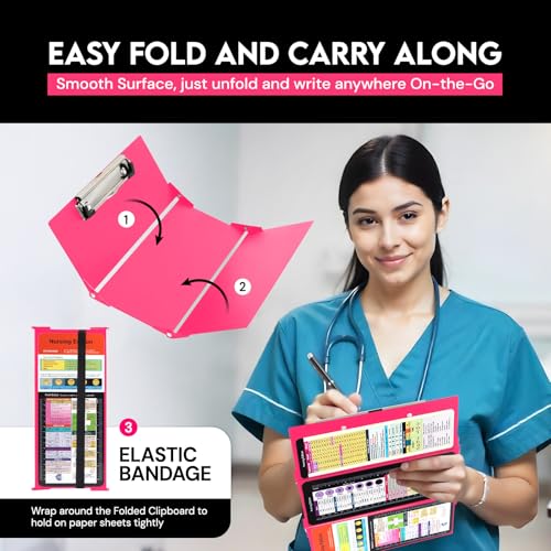SC Printing World Nursing Clipboard Foldable with Medical Edition Cheat Sheets, 3 Layers Aluminum Foldable Clipboard for Nursing, Notepad for Students, Nursing School Essentials (Pink) - Image 4