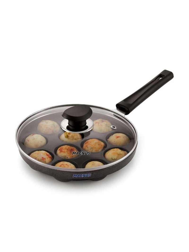 Variety Non-Stick Heavy 12 Cavity APPAM (Spatter Finish) Glass LID (Hammer Tone Coated) with Glass Lid 0.5 L Capacity 21 cm Diameter (Aluminium, Non-Stick)  - Image 3