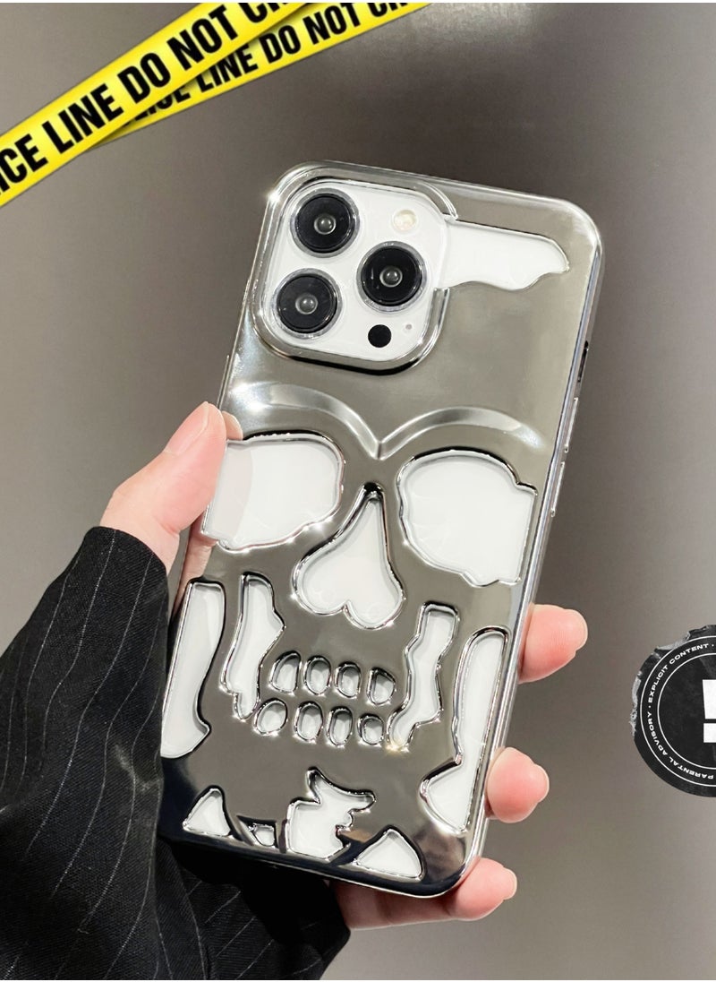 Color Fans - Electroplating Skull iPhone 13 Pro Max Case 6.7 inch Silvery - Image 1