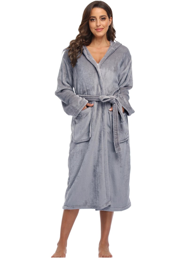 Arabest - Women's Plush Hooded Bathrobe Winter Warm Robes Soft Fleece Long Robe Luxury Dressing Gown - Image 1