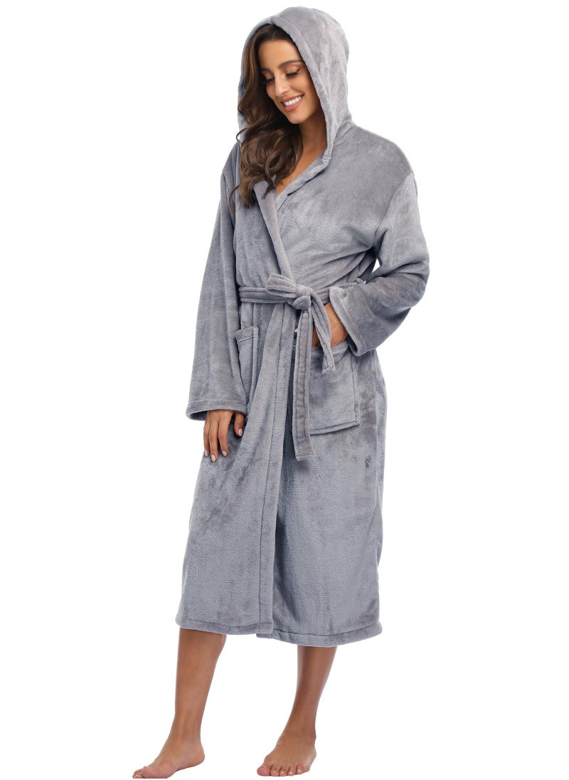 Arabest - Women's Plush Hooded Bathrobe Winter Warm Robes Soft Fleece Long Robe Luxury Dressing Gown - Image 1