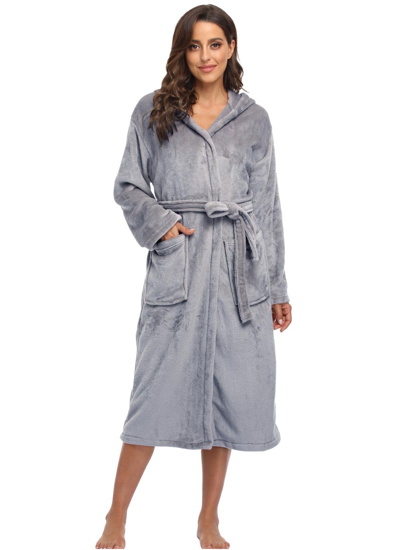 Arabest - Women's Plush Hooded Bathrobe Winter Warm Robes Soft Fleece Long Robe Luxury Dressing Gown - Image 1