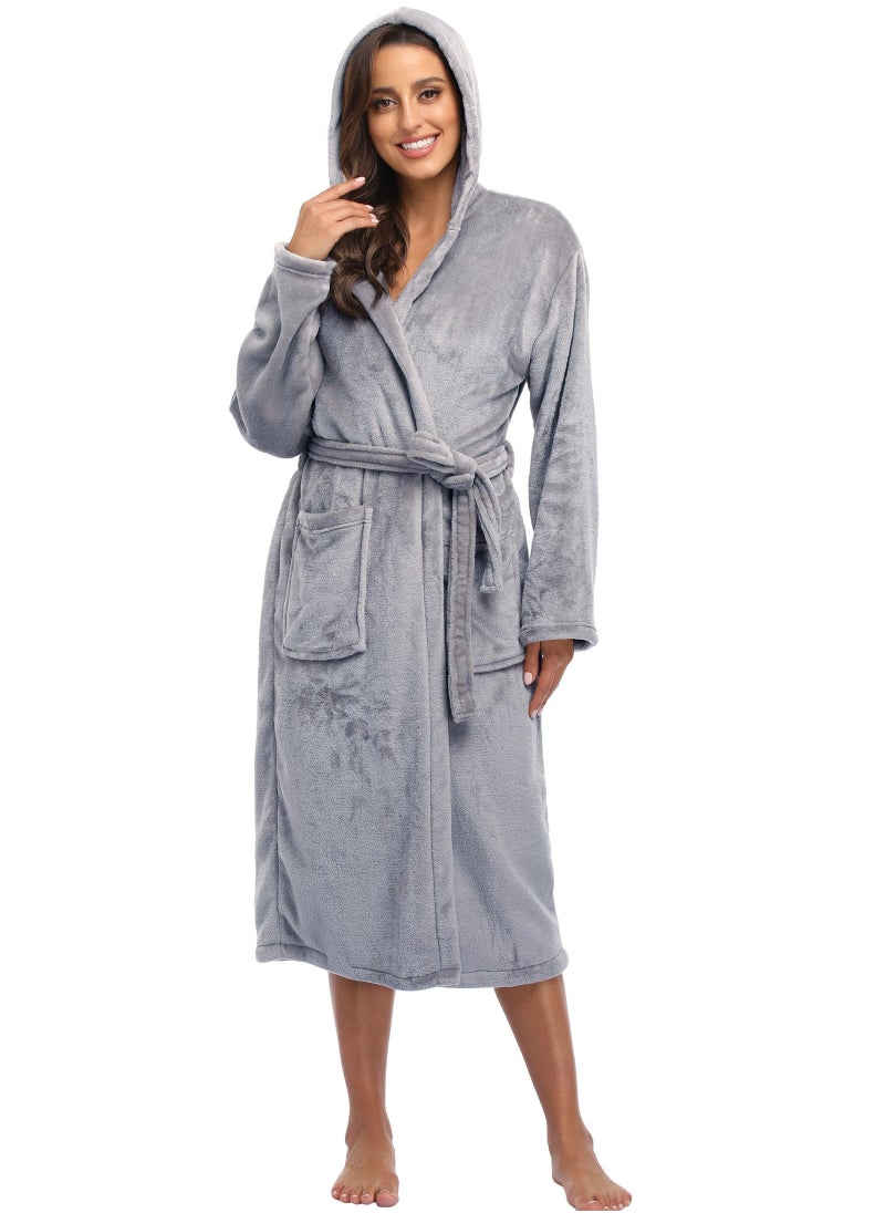 Arabest - Women's Plush Hooded Bathrobe Winter Warm Robes Soft Fleece Long Robe Luxury Dressing Gown - Image 1