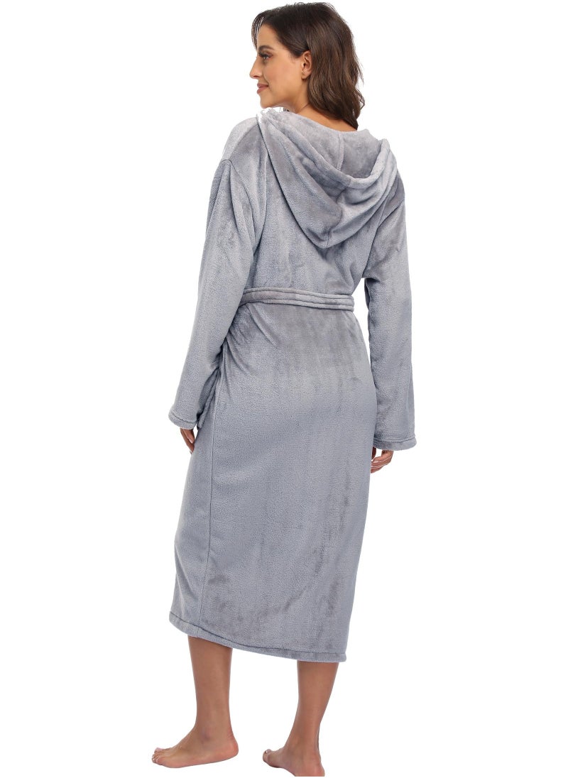 Arabest - Women's Plush Hooded Bathrobe Winter Warm Robes Soft Fleece Long Robe Luxury Dressing Gown - Image 1