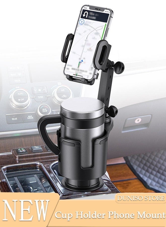 DUNISO Car Cup Holder Phone Mount 2-in-1 Cup Phone Holder for Car Mount Adjustable Base with 360° Rotation Universal Multifunctional Cup Holder Cell Phone Holder for Car Fits Any iPhone - Image 1