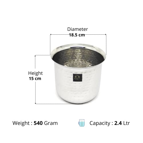 Nyra® Stainless Steel Deep Water Gunj - Flat Bottom Milk Pot and Tope, Cooking Pot, Patila, Bhagona, Tapeli Heavy Gauge Boiling Vessel Dekchi for Home and Kitchen (Capacity - 2.4 LTR) - Image 3