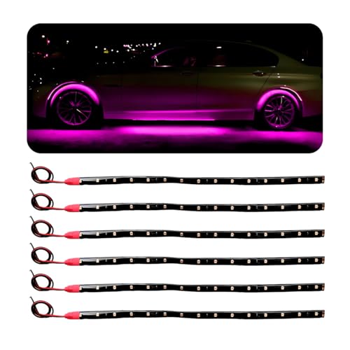 Wevdn 6 PCS 15 LED Strip Underbody Light DC 12V 1Ft Flexible Underglow Car LED Light Strip with 6 Inch Wire Waterproof LED Interior Exterior Decoration for Car Truck Motorcycle Pink - Image 1