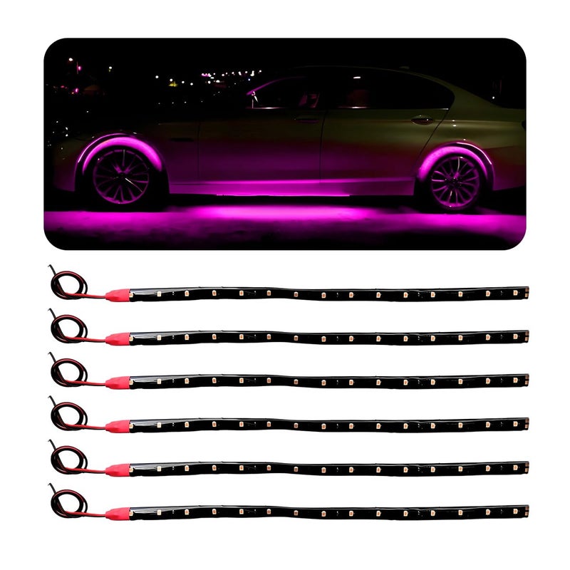 Wevdn 6 PCS 15 LED Strip Underbody Light DC 12V 1Ft Flexible Underglow Car LED Light Strip with 6 Inch Wire Waterproof LED Interior Exterior Decoration for Car Truck Motorcycle Pink - Image 3