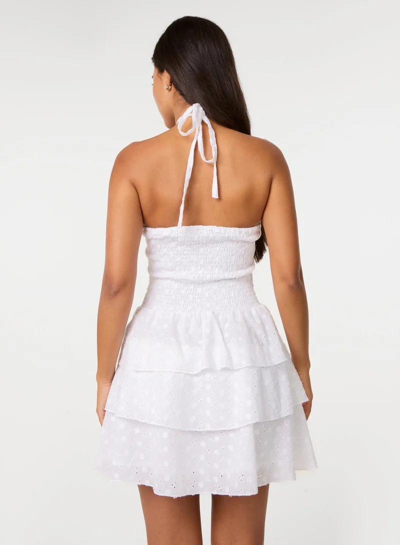 بينك فانيلا Broderie Tiered Mini Dress