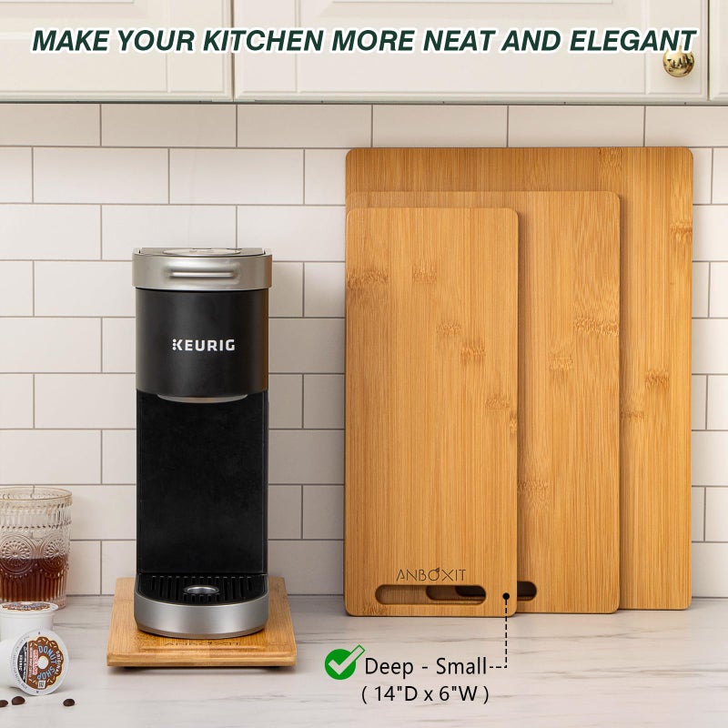 ANBOXIT Bamboo Appliance Slider, Sliding Tray for Coffee Maker, Kitchen Countertop Appliance Rolling Tray, Coffee Pot Slider Tray with Rubber Wheels, Deep - Small (14"D x 6"W) - Image 4