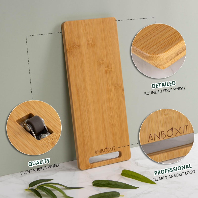 ANBOXIT Bamboo Appliance Slider, Sliding Tray for Coffee Maker, Kitchen Countertop Appliance Rolling Tray, Coffee Pot Slider Tray with Rubber Wheels, Deep - Small (14"D x 6"W) - Image 3