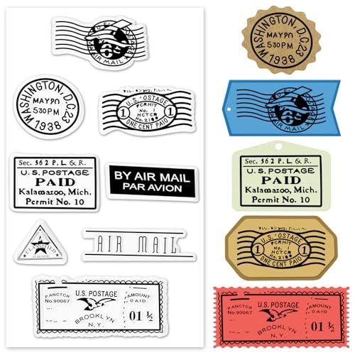 Heureppy Mail Postmark Clear Stamps for Card Making Letter Stamp Pattern Clear Stamp Air Mail Words Transparent Silicone Stamps for DIY Scrapbooking Supplies Embossing Paper Card Album Decoration Craft - Image 1