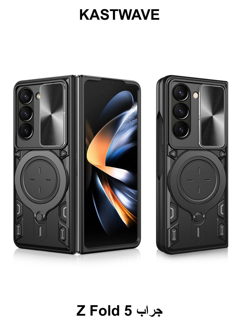 KASTWAVE Case Compatible with Samsung Galaxy Z Fold 5 Case [Heavy Duty Protective] [360Ring Magnetic Kickstand] [Slide Camera Lens Cover] Protective Armor Case for Samsung Galaxy Z Fold 5 (Black) - Image 1