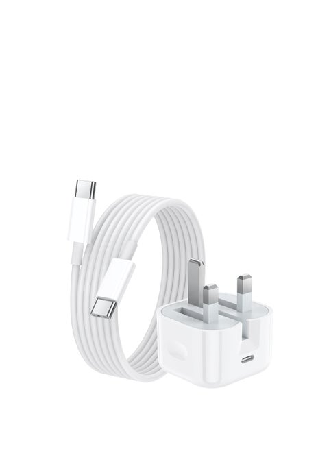 20W Fast Charger Cable and Plug Charge Compatible with iPhone 16/16 Pro/16 Pro Max/16 Plus/15, New iPhone Charging USB Type C PD Plug UK with USB C to C Lead