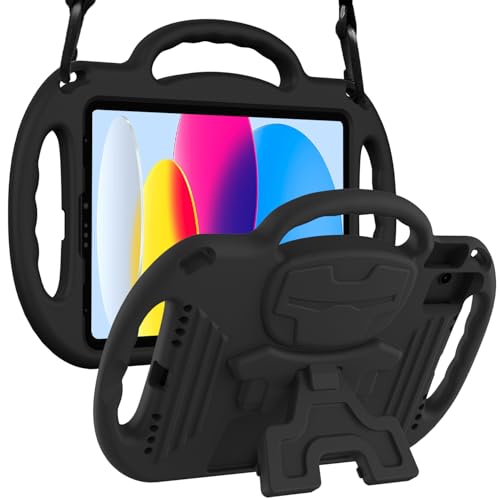 LTROP Kids Case for iPad 11th Generation (A16) 2025 / 10th Generation(10.9 Inch, 2022) with Shoulder Strap, Durable Light Weight Handle Stand Child-Proof Bumper Case for iPad 11th/10th Gen, Black - Image 1