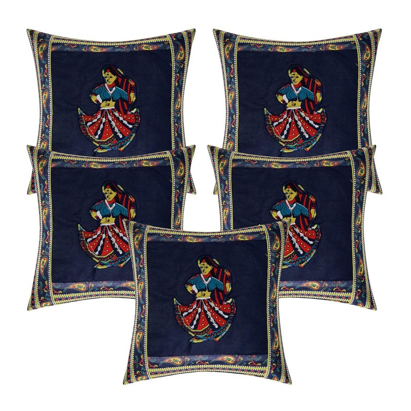 ManavRachit Cotton Patch Work Lady Print 210 TC Diwan Set of 8pc 88X60 Inch Bedsheet 16x16inch 2 Cushion Covers 15x31 inch 5 Bolster Covers for Hotel Home and Living Room Blue - Image 4