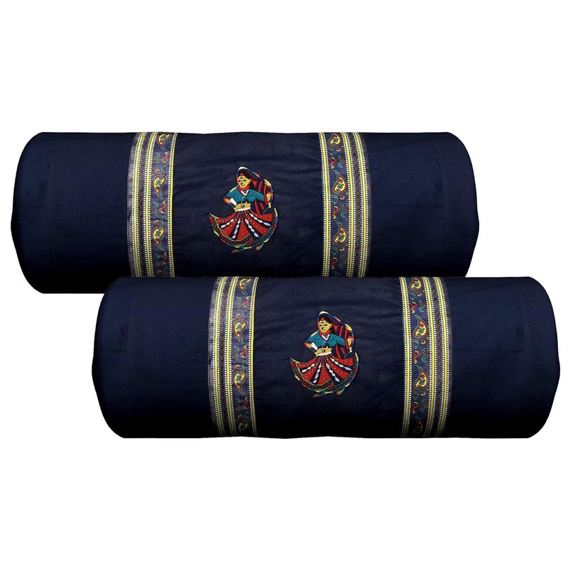 ManavRachit Cotton Patch Work Lady Print 210 TC Diwan Set of 8pc 88X60 Inch Bedsheet 16x16inch 2 Cushion Covers 15x31 inch 5 Bolster Covers for Hotel Home and Living Room Blue - Image 2