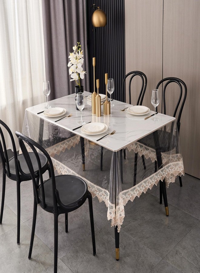 Pioggia غطاء طاولة من الفينيل الشفاف، مقاوم للماء والزيوت، مصنوع من مادة PVC، غطاء طاولة شفاف (مربع 60 بوصة × 60 بوصة) - Image 2