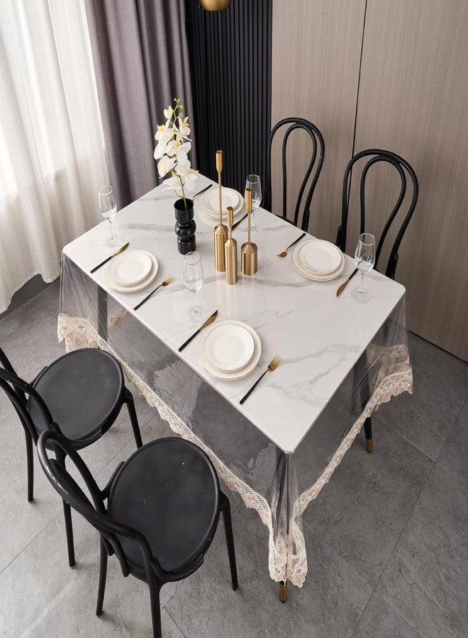 Pioggia غطاء طاولة من الفينيل الشفاف، مقاوم للماء والزيوت، مصنوع من مادة PVC، غطاء طاولة شفاف (مربع 60 بوصة × 60 بوصة) - Image 4