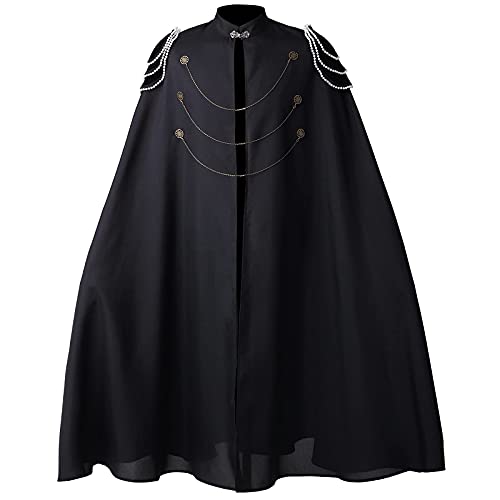 COSDREAMER كوسدريمر زي رجالي عباءة ساحرة عباءة عصر النهضة عباءة من العصور الوسطى (أسود، مقاس XX-Large) - Image 3