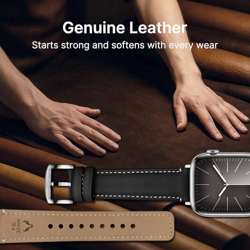 Fullmosa Leather Bands Compatible with Apple Watch Band 42mm 44mm 45mm 49mm,Yola Leather Bracelet Apple Watch Band Compatible for iWatch Ultra 2 Ultra SE2 SE Series 9 8 7 6 5 4 3 2 1,Black - Image 3