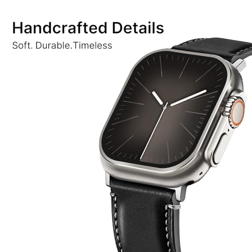 Fullmosa Leather Bands Compatible with Apple Watch Band 42mm 44mm 45mm 49mm,Yola Leather Bracelet Apple Watch Band Compatible for iWatch Ultra 2 Ultra SE2 SE Series 9 8 7 6 5 4 3 2 1,Black - Image 2