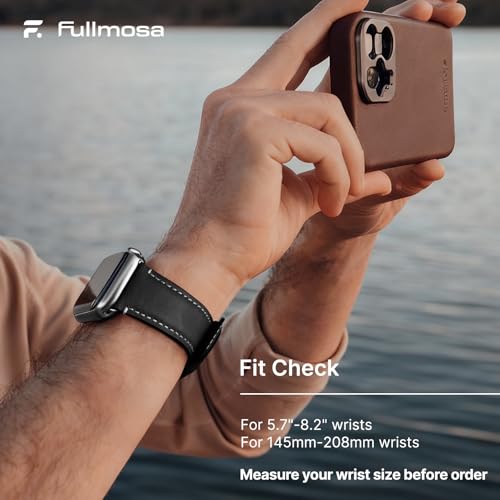 Fullmosa Leather Bands Compatible with Apple Watch Band 42mm 44mm 45mm 49mm,Yola Leather Bracelet Apple Watch Band Compatible for iWatch Ultra 2 Ultra SE2 SE Series 9 8 7 6 5 4 3 2 1,Black - Image 5