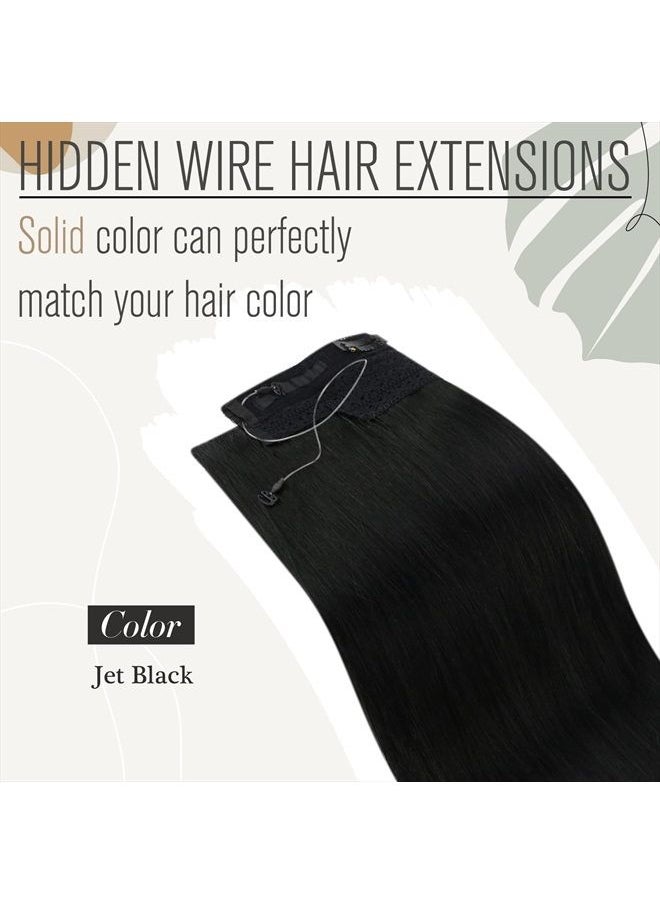 Sunny Hair Sunny Wire Hair Extensions Real Human Hair Jet Black 100g Invisible Wire Hair Extensions with Transparent Headband Adjustable Size Black Hair Extensions Super Soft 20inch  - Image 3