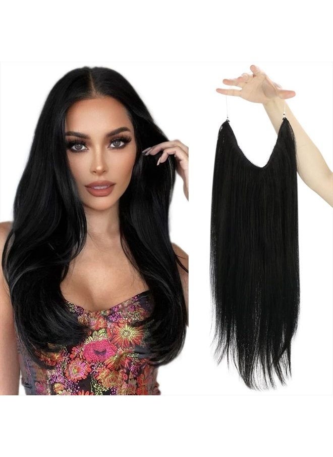 Sunny Hair Sunny Wire Hair Extensions Real Human Hair Jet Black 100g Invisible Wire Hair Extensions with Transparent Headband Adjustable Size Black Hair Extensions Super Soft 20inch  - Image 1