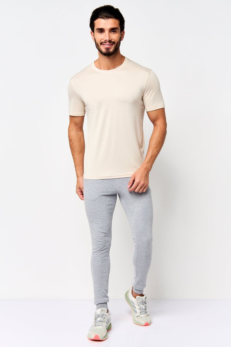 MOTION Men Sportswear Fit Short Sleeve Training T-Shirt, Beige - Image 2