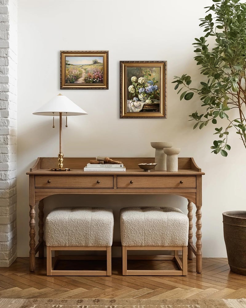 KBKBART Vintage Framed Wall Art for Living Room - Moody Blue and White Hydrangeas Flower Canvas Oil Painting Prints for Wall Decor, Classical Floral Wall Decor, Antique Botanical Art Print for Bedroom Bathroom Wall Pictures Artwork, 12"x 16" - Image 5