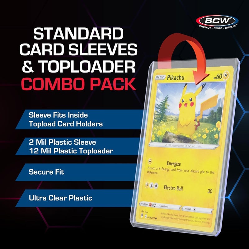 BCW 3x4 Topload Card Holders and Card Sleeves Combo | 100 Clear Plastic Toploaders and 100 Soft Card Sleeves | Protect  Store  and Display Trading Cards | Durable Card Storage Box for Collectors - Image 2