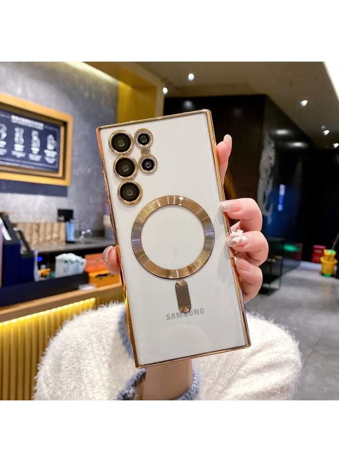 فيسوس جراب هاتف Samsung galaxy S23 Ultra مغناطيسي شفاف مع واقي عدسة الكاميرا حماية كاملة Magsafe مطلي سيليكون سليم صالح غطاء واقٍ مقاوم للصدمات - ذهبي - Image 2