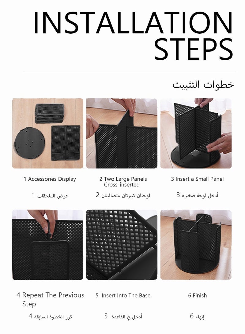 يو إن يو إن أس وحدة تخزين أكواب للاستعمال مرة واحدة، حامل منظم لتخزين فناجين القهوة والغطاء يدور 360 درجة، 4 أقسام، أسود، موزع أكواب ورقية - Image 3