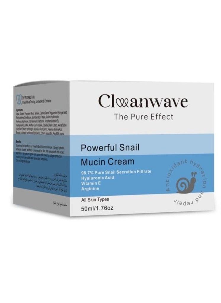 CleanWave - The Pure Effect Powerful 98.7% Snail Mucin Cream, Day and Night Moisturizer for Face, with Snail Mucin, 5000PPM Hyaluronic Acid, 3000PPM Vitamin E and ARGININE, For Dry And Sensitive Skin,All Skin Types  - Image 1