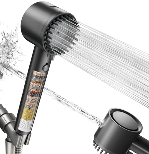 Cobbe Filtered Shower Head with Handheld, High Pressure 5-mode Showerhead with Filters, Built-in Power Wash for Hard Water - Remove Chlorine - Reduces Dry Itchy Skin, Gray - Image 1