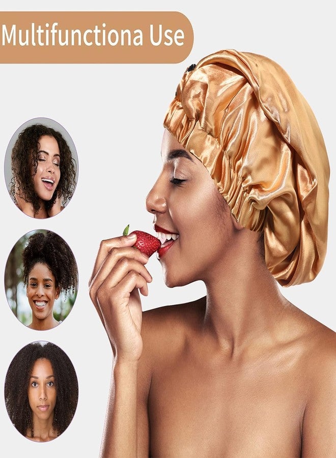Loccmat 2PCS Satin Hair Braid Bonnet, Extra Long Foldable Bonnet with Button, Single Layer Sleep Cap for Black Women & Dreadlocks (Black+Khaki) - Image 3